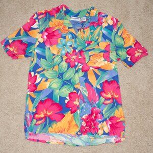 Vintage Tropical Paradise Print Button Up Blouse
